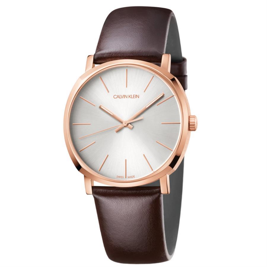 Calvin Klein K8Q316G6 Posh Quarz Heren Uhr mit silbernem Zifferblattund braunem Lederarmband Calvin Klein K8Q316G6 Posh Quarz Heren Uhr mit silbernem Zifferblattund braunem Lederarmband